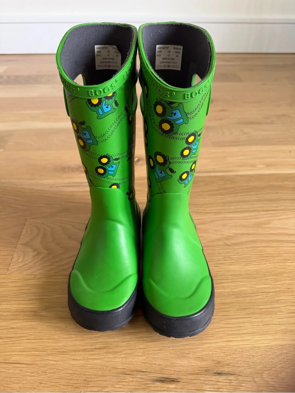 Bogs Green Tractor-Print Kids' Rain Boots - Size 12